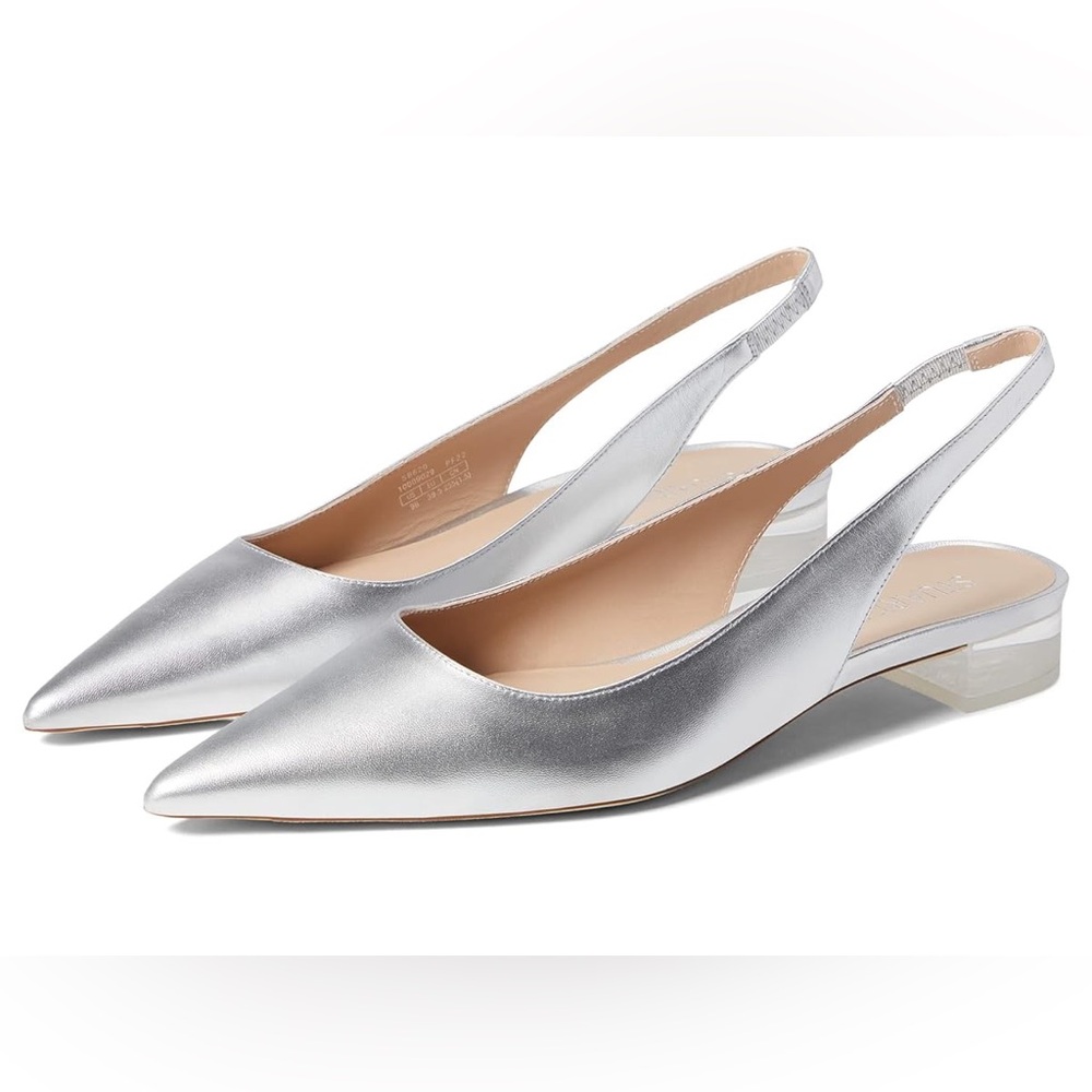 BRAND NEW Stuart Weitzman Stuart Lucite Slingback Silver Heels 7 B Medium Width